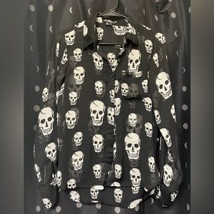 Hot Topic Royal Bones Sheer Skeleton Button Down Shirt